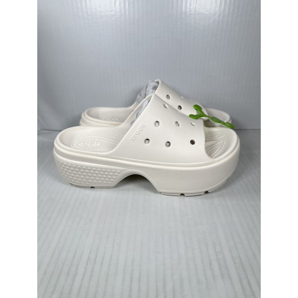 Size M8/W10 Crocs Stomp Slide Chalk White Slip On Wedge Sandals Shoes NEW